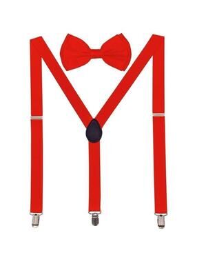 Men AB Elastic Band Red Suspender With Maching Polyester Bowtie